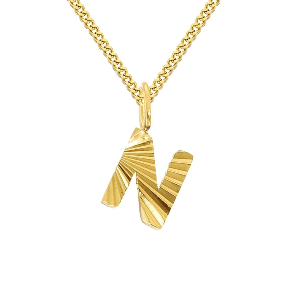 INS Stainless Steel 14K Gold PVD Plated Laser Pattern Letter Alphabet Initial Personalized Name Necklace Jewelry For Women