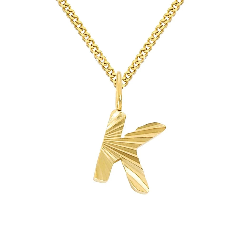 INS Stainless Steel 14K Gold PVD Plated Laser Pattern Letter Alphabet Initial Personalized Name Necklace Jewelry For Women