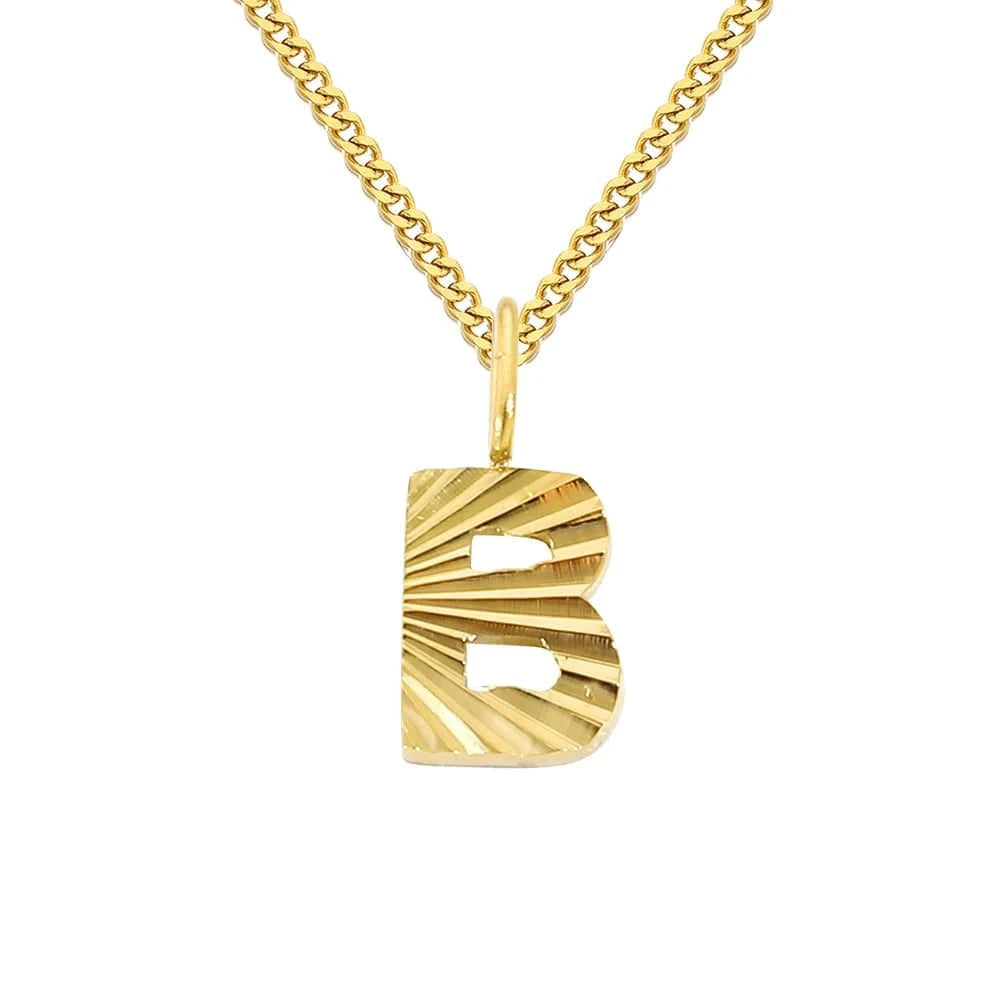 INS Stainless Steel 14K Gold PVD Plated Laser Pattern Letter Alphabet Initial Personalized Name Necklace Jewelry For Women