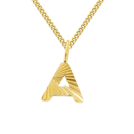 INS Stainless Steel 14K Gold PVD Plated Laser Pattern Letter Alphabet Initial Personalized Name Necklace Jewelry For Women