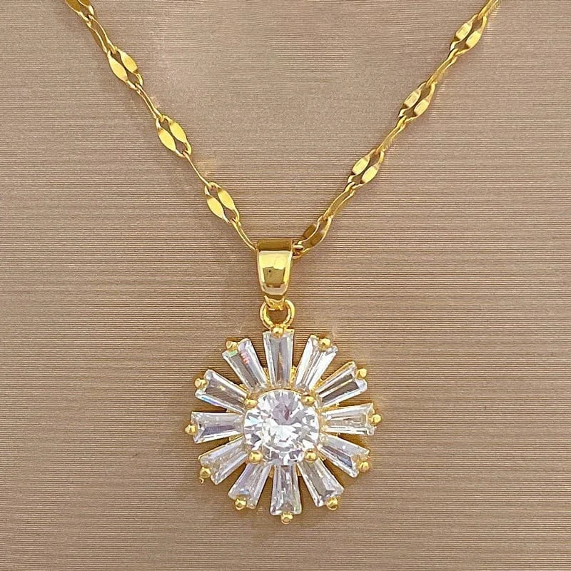 Ins Stainless Steel Heart Simple Necklace Earring Jewelry Set Sunflower Necklace Earrings Fashion Jewelry Set For Women