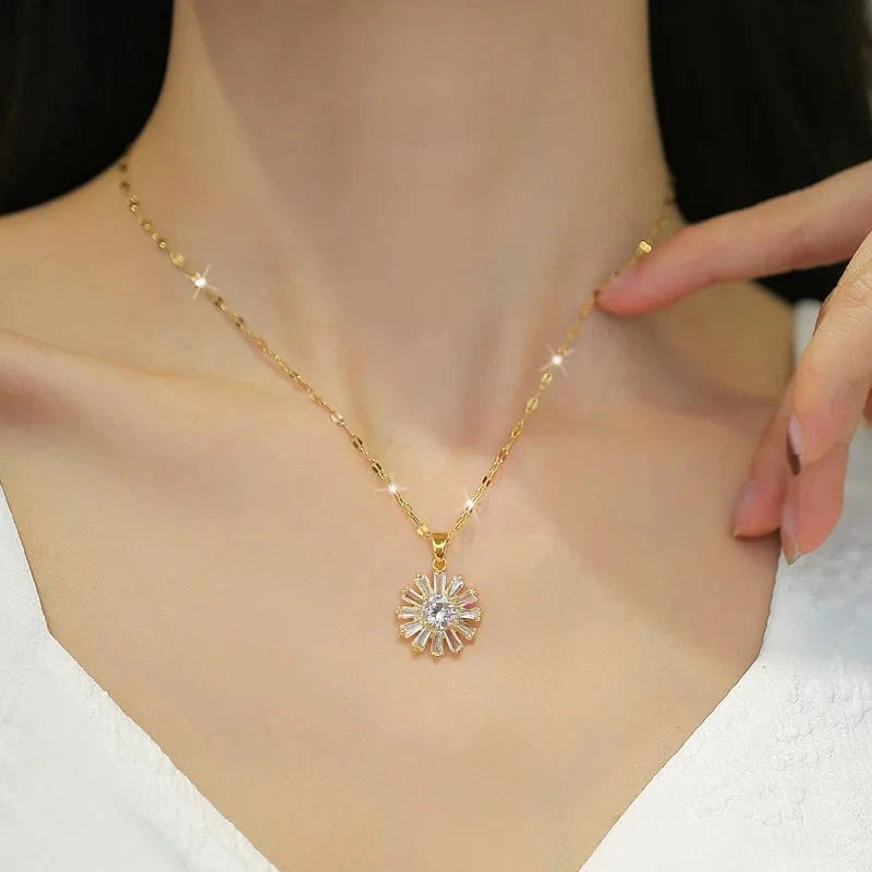 Ins Stainless Steel Heart Simple Necklace Earring Jewelry Set Sunflower Necklace Earrings Fashion Jewelry Set For Women