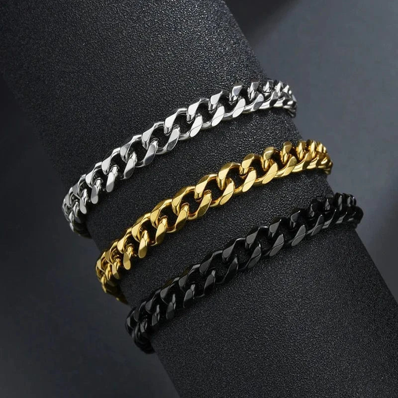 Ins Style / 7mm*22cm / Gold New Charm Stainless Steel 18K Gold Plated Jewelry Chain Bangles Bracelet for Women