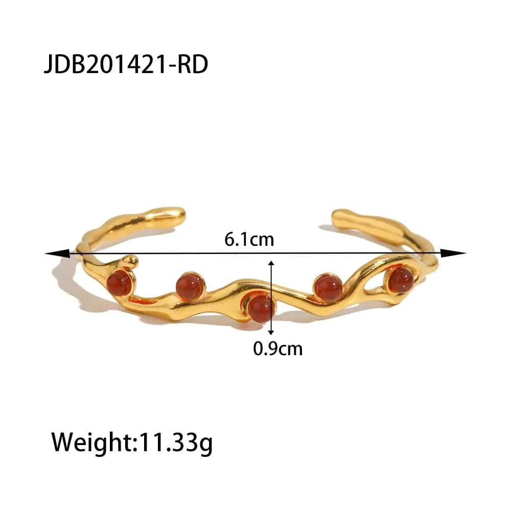 Ins Style / Gold 3 New 18K Gold Plated Stainless Steel Irregular Jewelry Party Gift Nature Stone Pearl Opening Bracelet