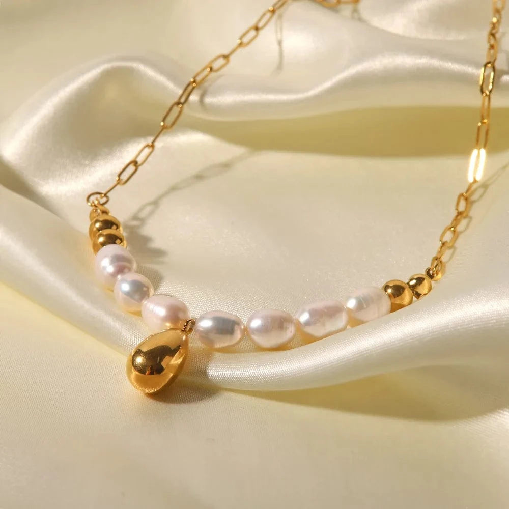 Ins Style / Gold New Arrival 18K Gold Plated Pearl Jewelry Stainless Steel Gold Waterdrop Bead Pearl Necklace