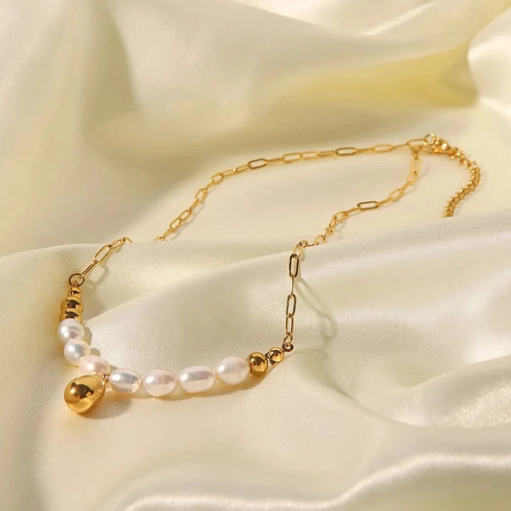 Ins Style / Gold New Arrival 18K Gold Plated Pearl Jewelry Stainless Steel Gold Waterdrop Bead Pearl Necklace