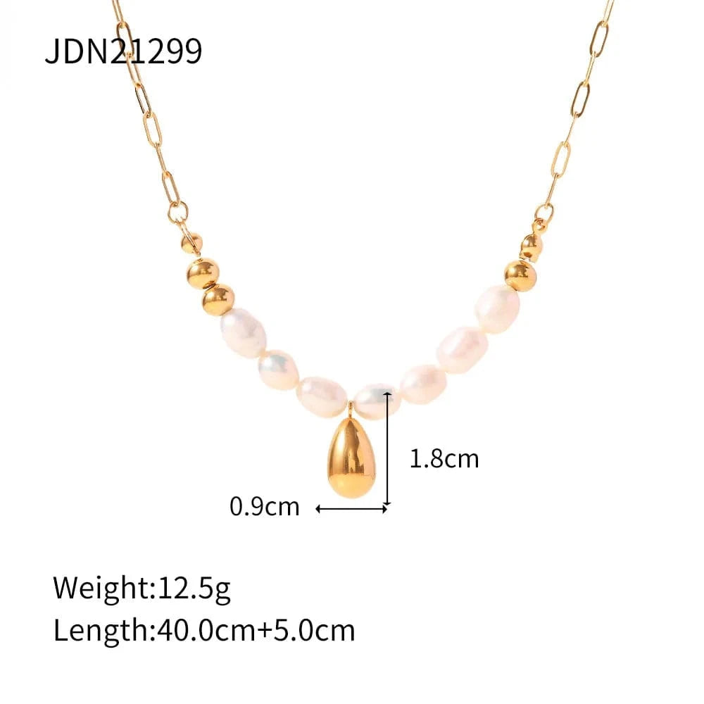 Ins Style / Gold New Arrival 18K Gold Plated Pearl Jewelry Stainless Steel Gold Waterdrop Bead Pearl Necklace