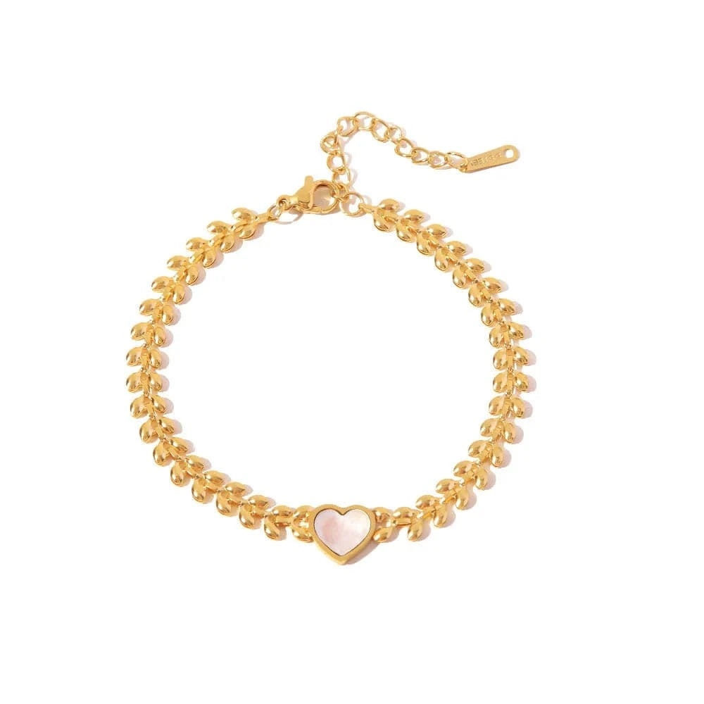 Ins Style / Gold New Fashion Stainless Steel 18K Gold Plated Jewelry Gift Waterproof White Shell Heart Pendant Bracelet For Women