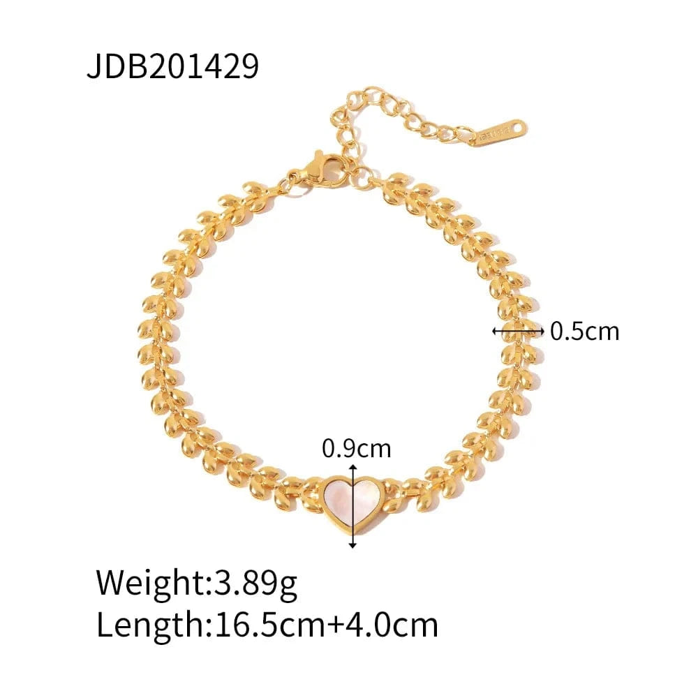 Ins Style / Gold New Fashion Stainless Steel 18K Gold Plated Jewelry Gift Waterproof White Shell Heart Pendant Bracelet For Women