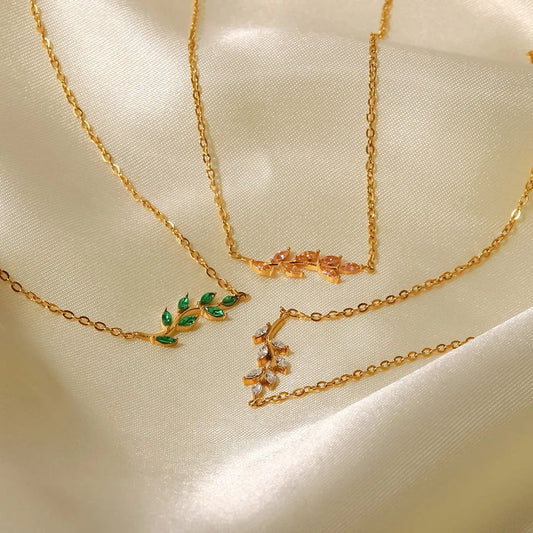 Ins Style / Gold New Style 18K Gold Plated Oval Zircon Inlaid Necklace Tree Branch Shape Stainless Steel Necklaces for Party Jewelry
