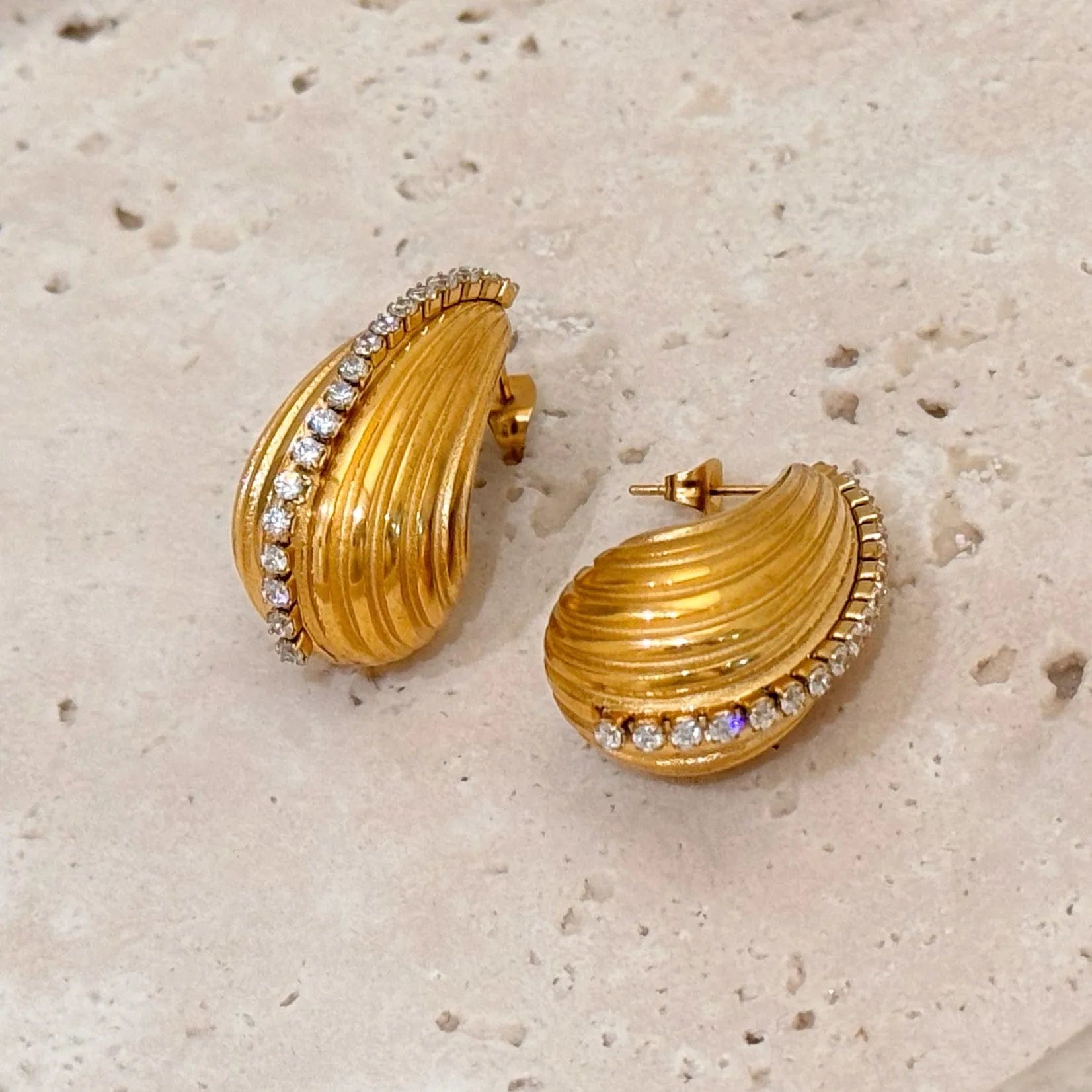 Ins Style / Gold New Style Trendy 18K Gold Plated Stainless Steel Jewelry Gift Texture Double Heart Drop Earrings for Women