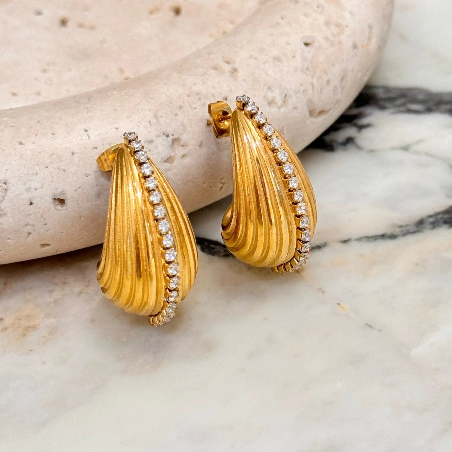 Ins Style / Gold New Style Trendy 18K Gold Plated Stainless Steel Jewelry Gift Texture Double Heart Drop Earrings for Women