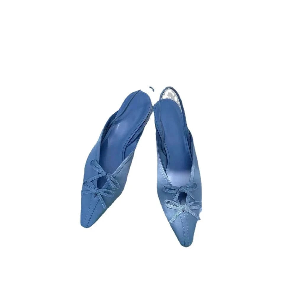 Ins Style Women Point Toe Bowknot Fashion Rome Sandals Ankle Strap Casual Ladies Mule Shoes
