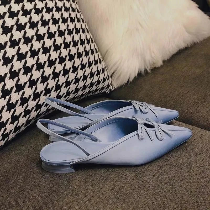 Ins Style Women Point Toe Bowknot Fashion Rome Sandals Ankle Strap Casual Ladies Mule Shoes