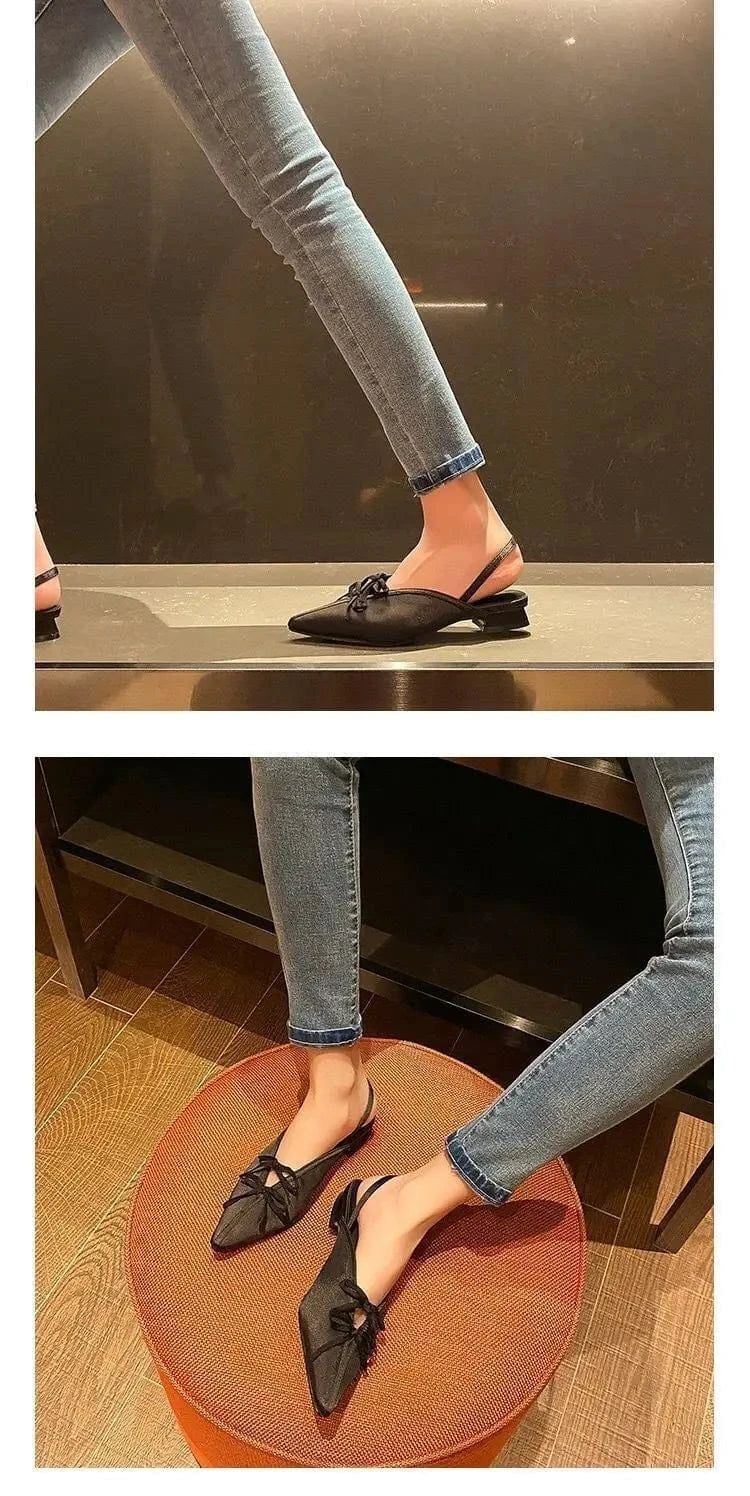 Ins Style Women Point Toe Bowknot Fashion Rome Sandals Ankle Strap Casual Ladies Mule Shoes