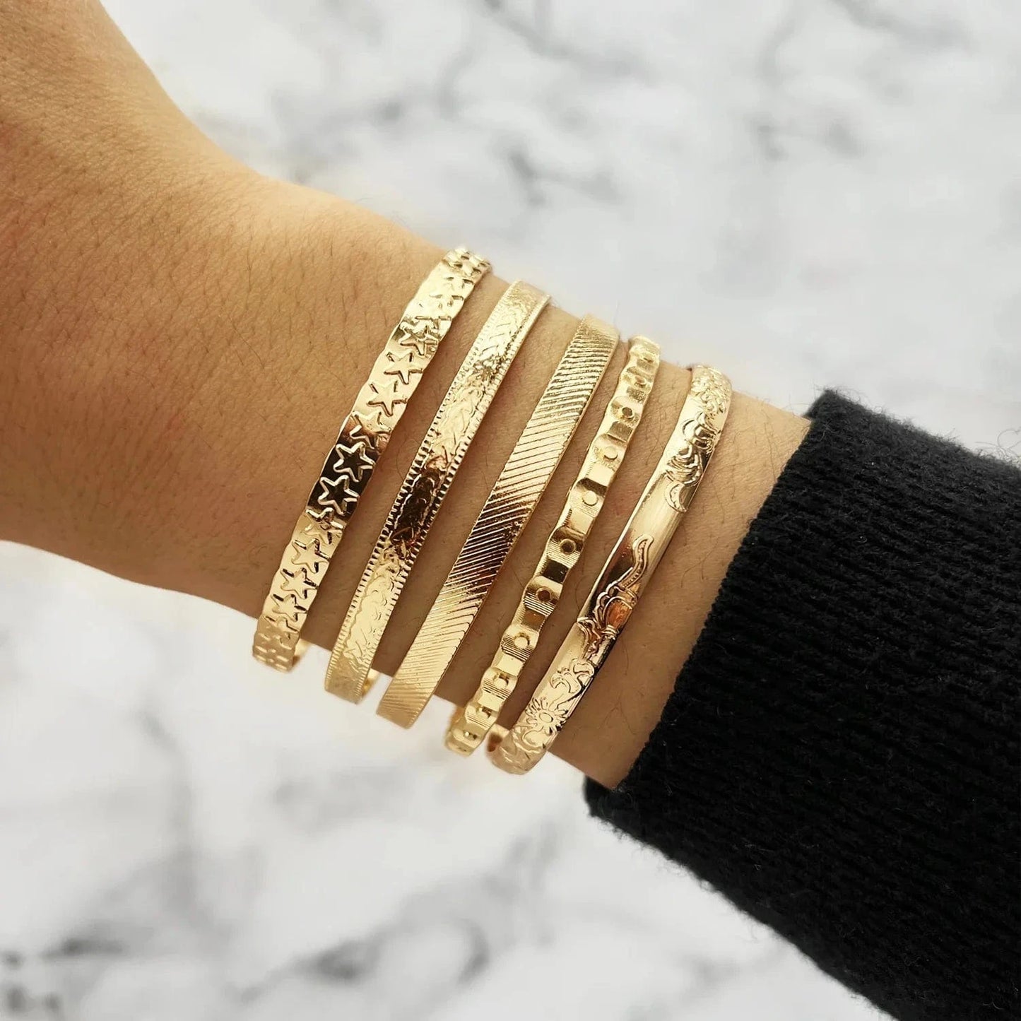 IPA370-17929 Ladies Women Fashion Jewelry Gold Expandable Inspired Designer Bangle Stackable Cable Wire Open Cuff Bangle Bracelet Set