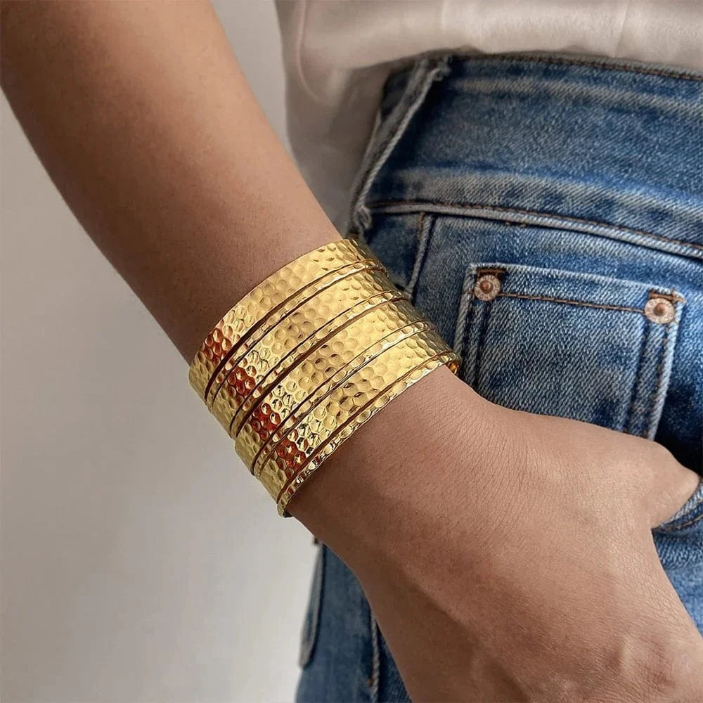 IPA370-18034 Ladies Women Fashion Jewelry Gold Expandable Inspired Designer Bangle Stackable Cable Wire Open Cuff Bangle Bracelet Set