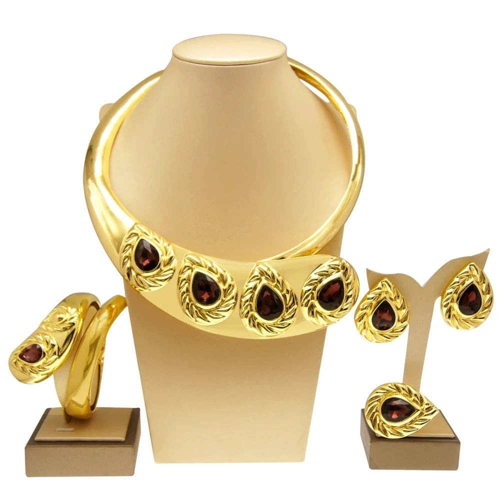 Italian Gold Design Snake Jewelry Set / Adjustable / 001 Zhuerrui Italian Gold Design Snake Jewelry Set Premium Quality Colorful Zircon Choker Necklace Bridal Women Jewelry Sets H00256