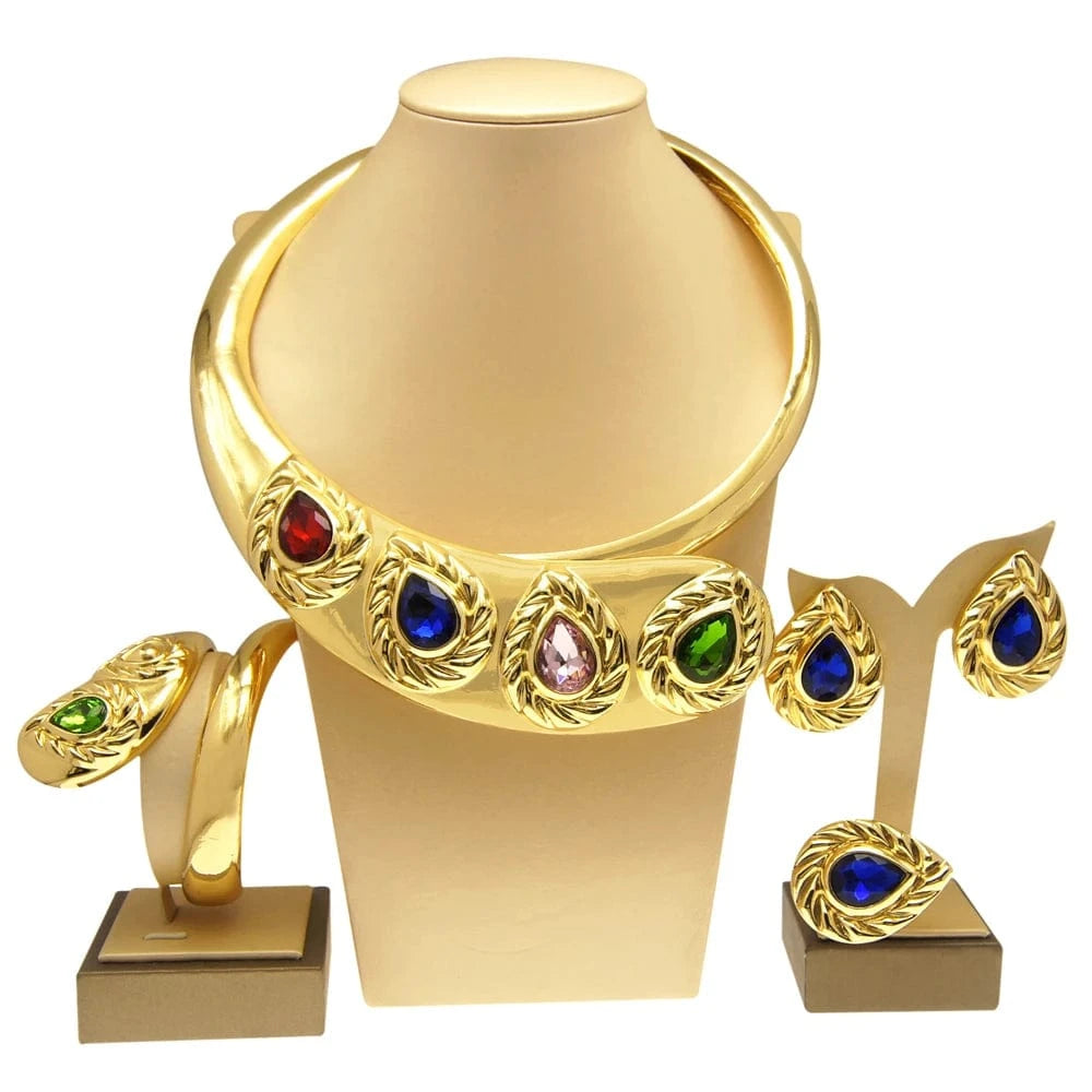 Italian Gold Design Snake Jewelry Set / Adjustable / 002 Zhuerrui Italian Gold Design Snake Jewelry Set Premium Quality Colorful Zircon Choker Necklace Bridal Women Jewelry Sets H00256