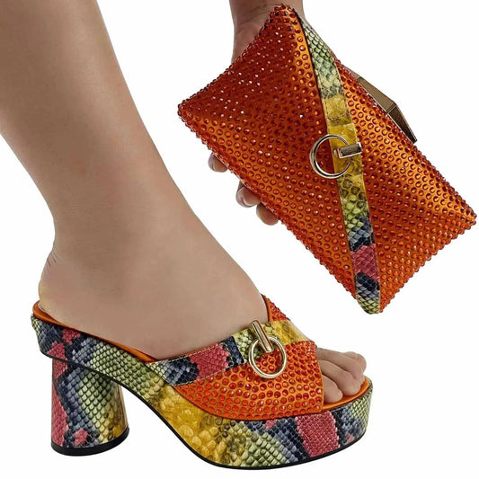 Italian Shoe Bag Set Chunky Low Heels and Matching Clutch African women pump Nigerian Women Party Shoe Bag Set