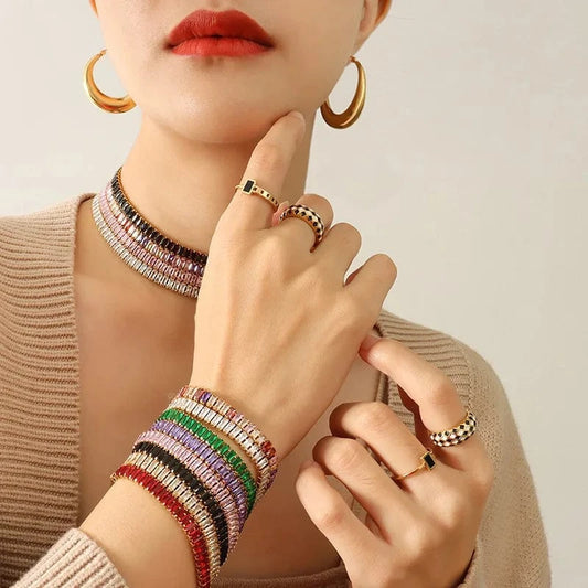 IVIAPRO Jewelry New Arrival Luxury Non Tarnish & Waterproof Shiny Baguette Stainless Steel 18K Gold Plated Statement Necklace