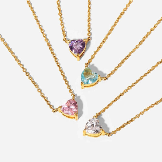 IVIAPRO Trendy Jewelry 18K Gold Plated Stainless Steel Necklace Heart Zircon Pendant Necklace for Women