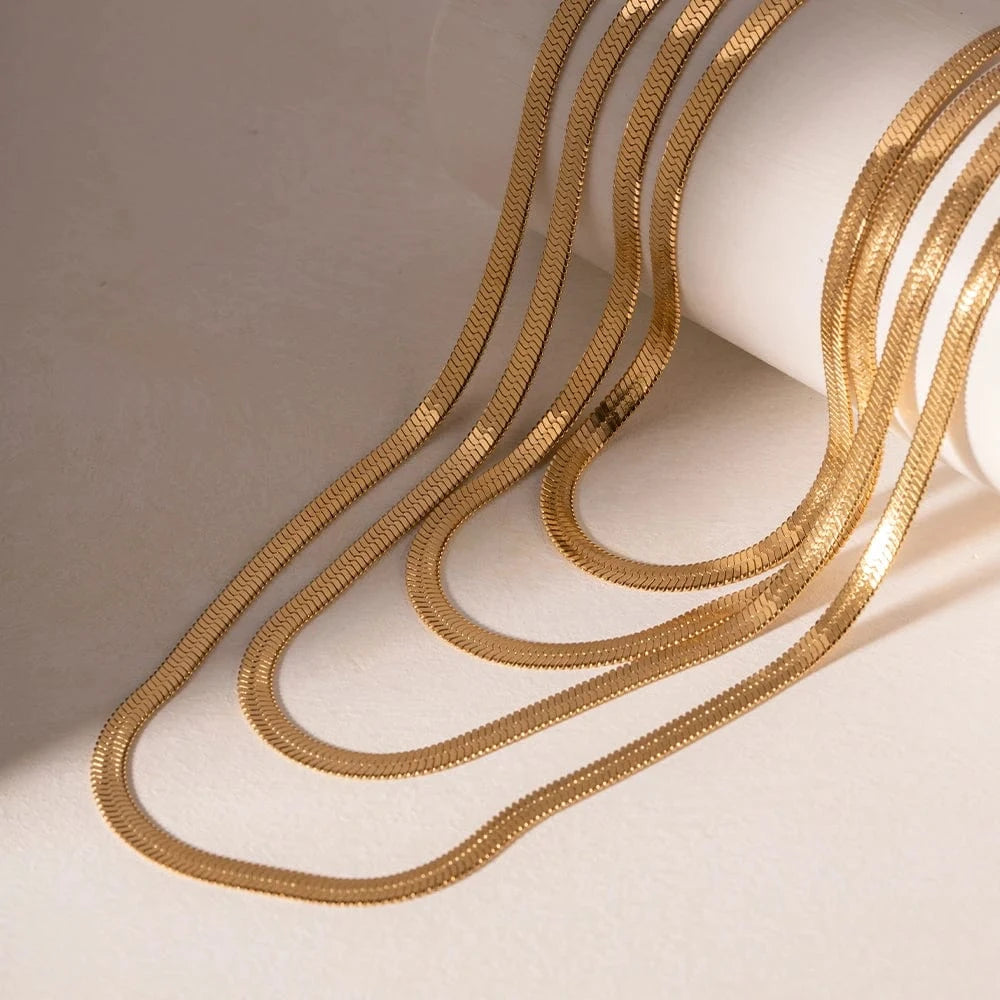 J&D Jewelry 4mm Snake Chains Stainless Steel Choker Necklace Stacking Jewelry Flat Snake Chain Necklace