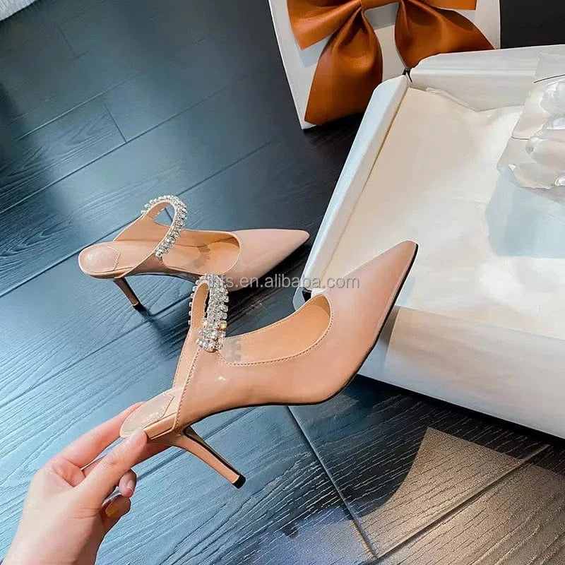 J&H 2022 new design sexy pointed toe stiletto mary jane shoes women fashion rhinestone strap heeled sandals