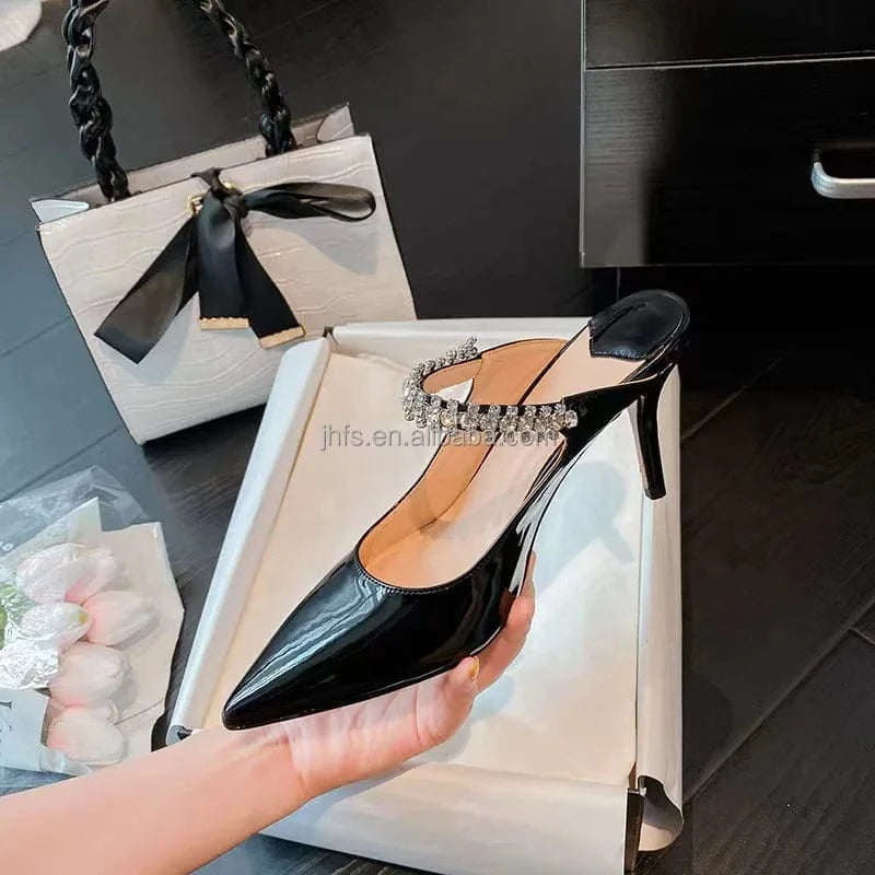 J&H 2022 new design sexy pointed toe stiletto mary jane shoes women fashion rhinestone strap heeled sandals