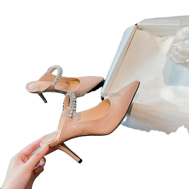 J&H 2022 new design sexy pointed toe stiletto mary jane shoes women fashion rhinestone strap heeled sandals