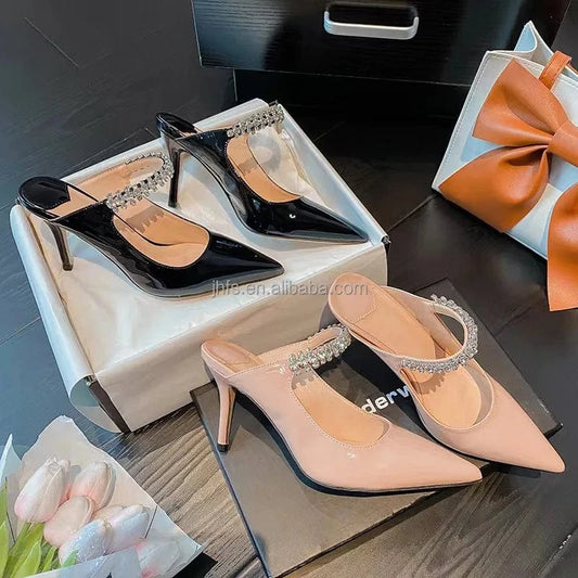J&H 2022 new design sexy pointed toe stiletto mary jane shoes women fashion rhinestone strap heeled sandals