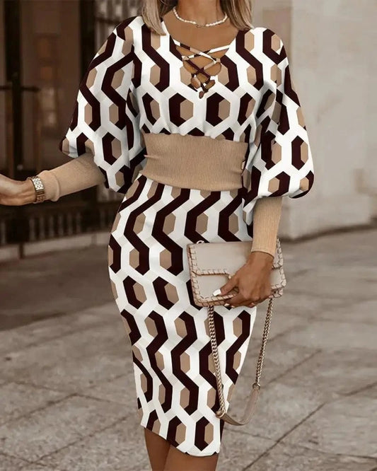 J&H 2New Design Spring 2024 Office Elegant Business Bodycon Midi Dress Stripe Long Sleeve Casual Dress