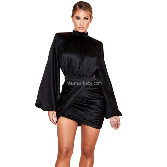 J&H Hot selling 2024 new dresses women lady elegant long sleeve pleated bridesmaid dresses women white evening dress