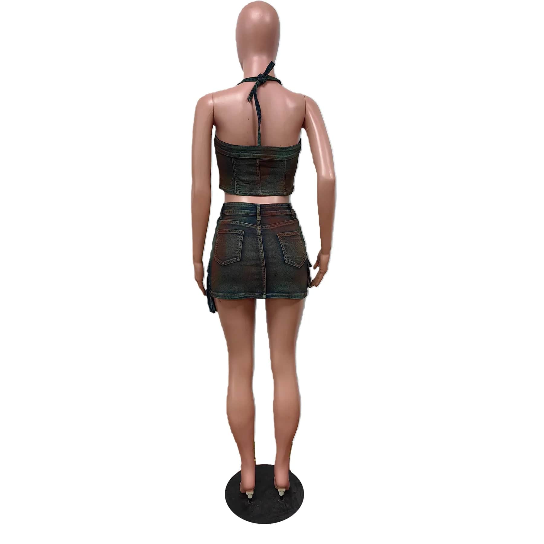 J&H Multi Pockets Skirt and Sexy Tube Crop Top Denim Two Piece Set 2024 Spring Summer Women Clothes Denim Stretchy Set