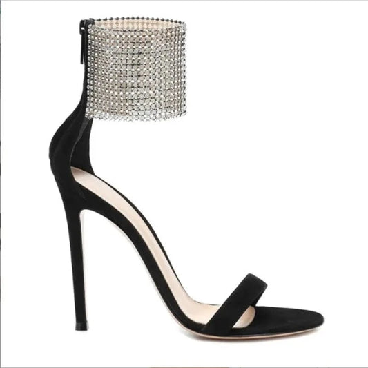 J&H new fashion women sandals high heel crystal flip flop slipper party ladies sexy stiletto rhinestone ankle strap sandale