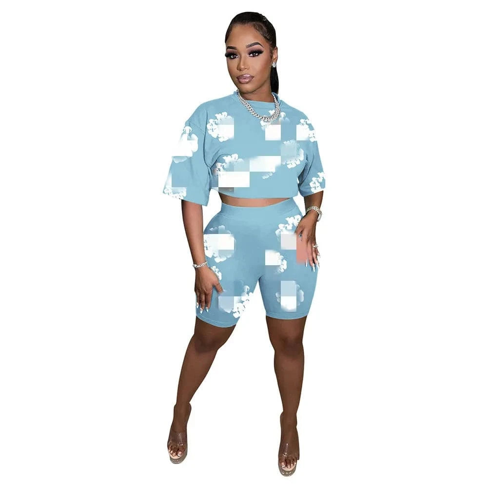J&H Tracksuit Summer 2024 Short Sleeve T-shirt Shorts Women Two Piece Short Sets Print Best Design High Street Casual Outfits
