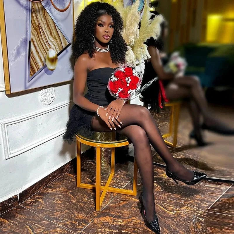 J&H Trendy Summer 2024 Black Sexy One Shoulder Cut Out Tight Waist Slim Fit Club Street Pleated Mini Dress