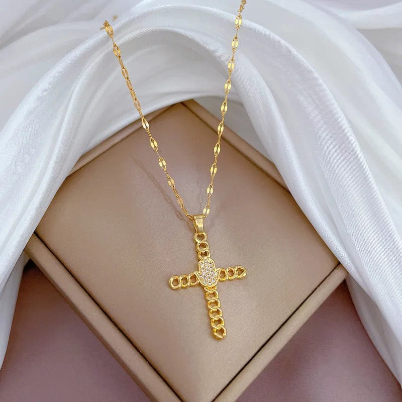 J103 New Temperamental Dainty Cross Necklace Versatile Titanium Steel Necklace Trendy Women'S Jewelry Necklace