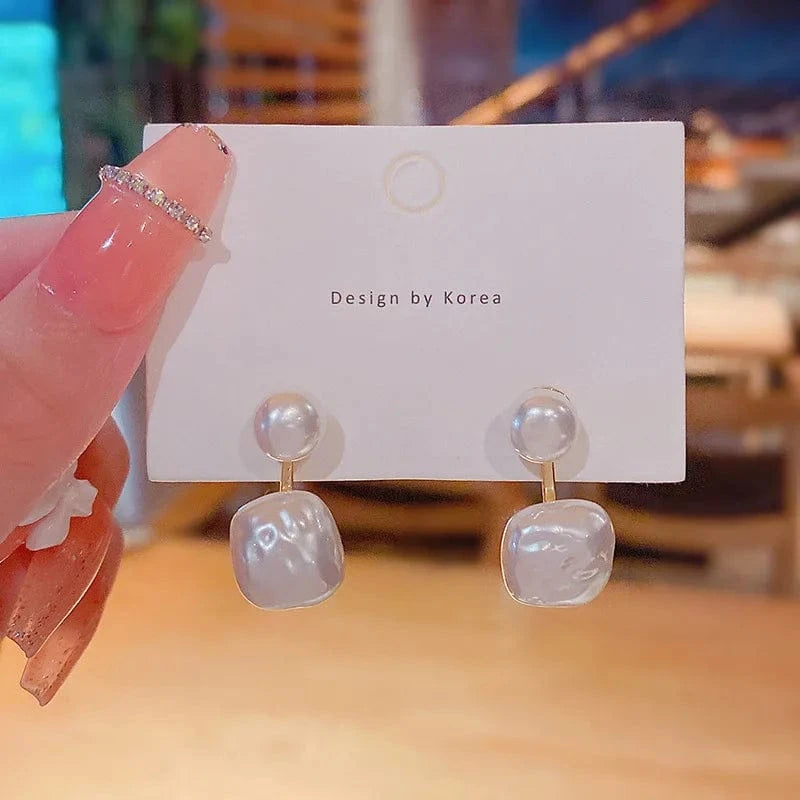 Japanese and Korean Style Pearl Stud Earrings Women's Moon Star Square Love Butterfly Earrings Sweet Elegant Jewelry