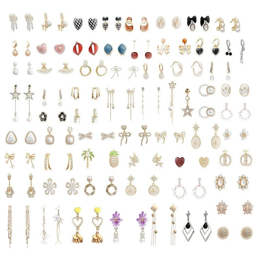 Japanese and Korean Style Pearl Stud Earrings Women's Moon Star Square Love Butterfly Earrings Sweet Elegant Jewelry