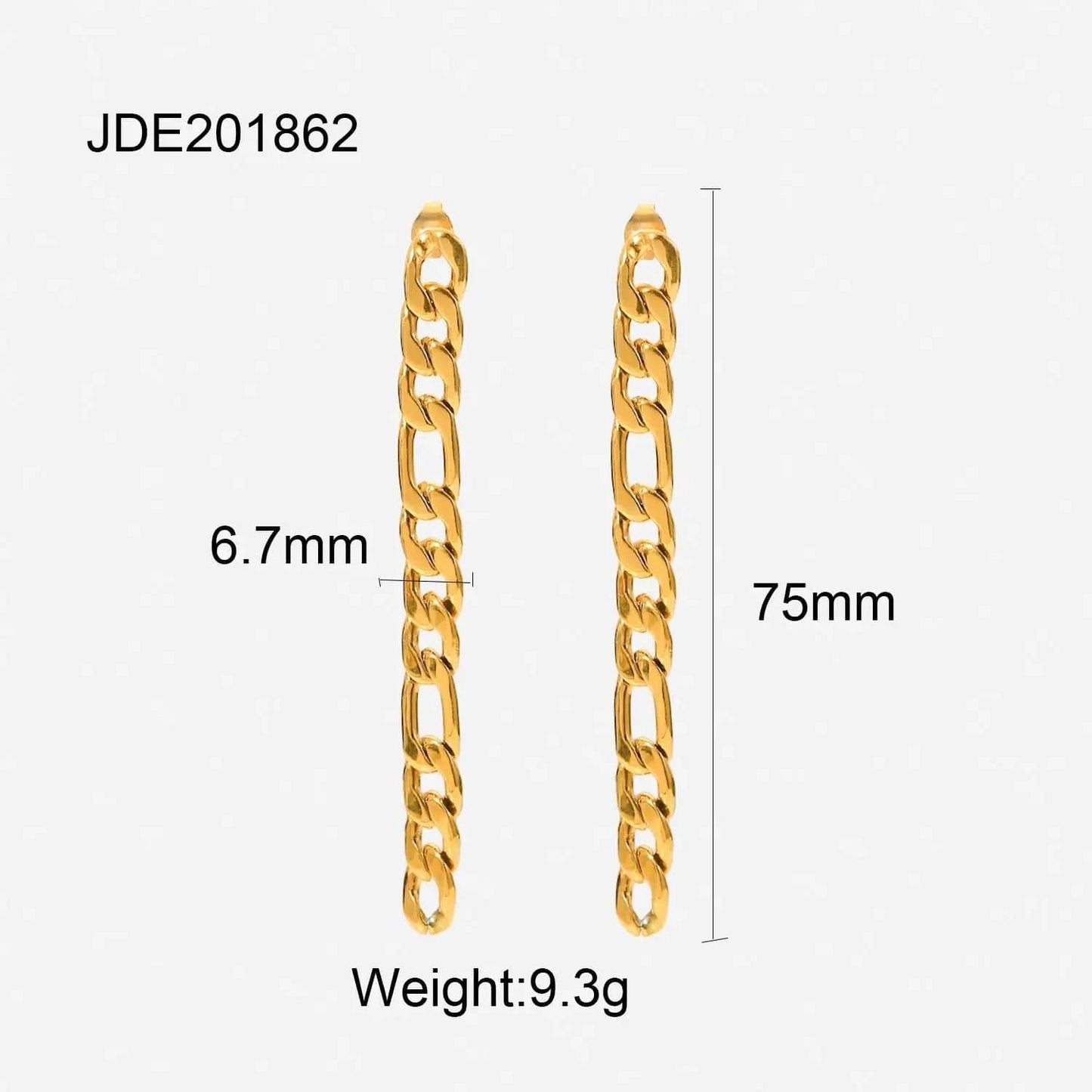 JDE201862 High Polished Stainless Steel 18K Gold Metal Women Jewelry Statement Party Long Figaro Chain Drop Earrings Women