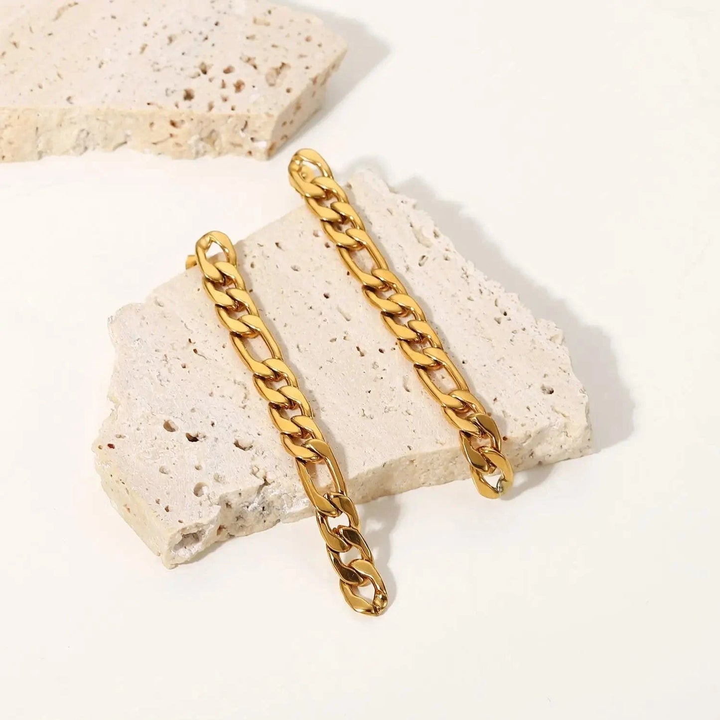 JDE201862 High Polished Stainless Steel 18K Gold Metal Women Jewelry Statement Party Long Figaro Chain Drop Earrings Women