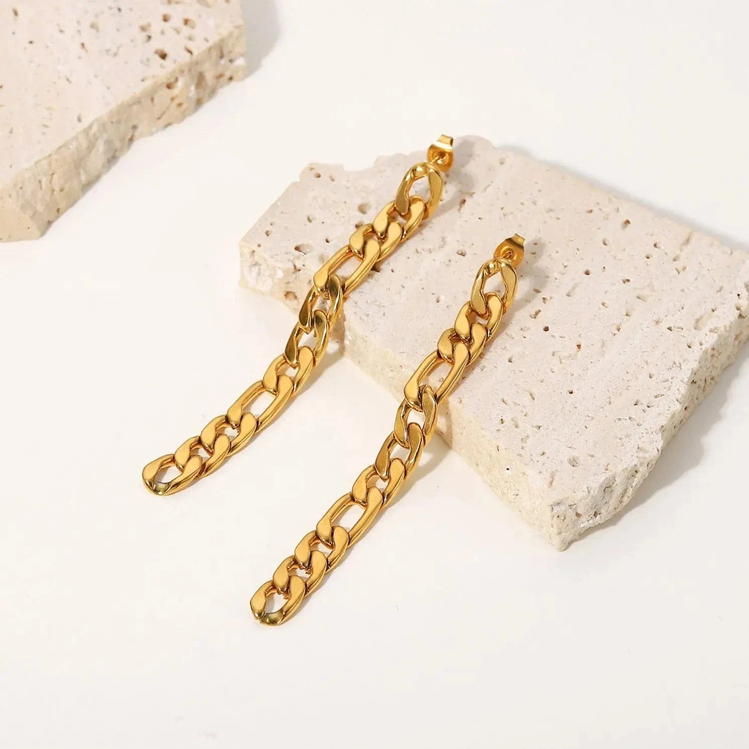 JDE201862 High Polished Stainless Steel 18K Gold Metal Women Jewelry Statement Party Long Figaro Chain Drop Earrings Women