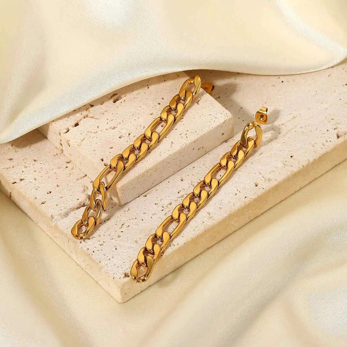 JDE201862 High Polished Stainless Steel 18K Gold Metal Women Jewelry Statement Party Long Figaro Chain Drop Earrings Women