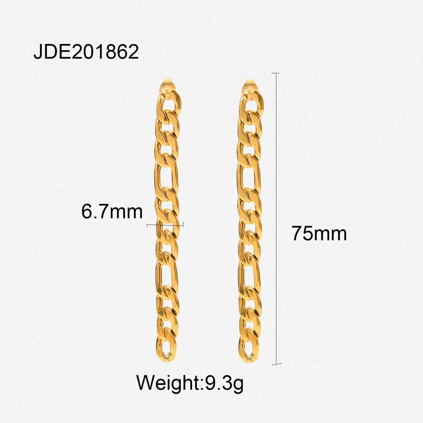 JDE201862 High Polished Stainless Steel 18K Gold Metal Women Jewelry Statement Party Long Figaro Chain Drop Earrings Women