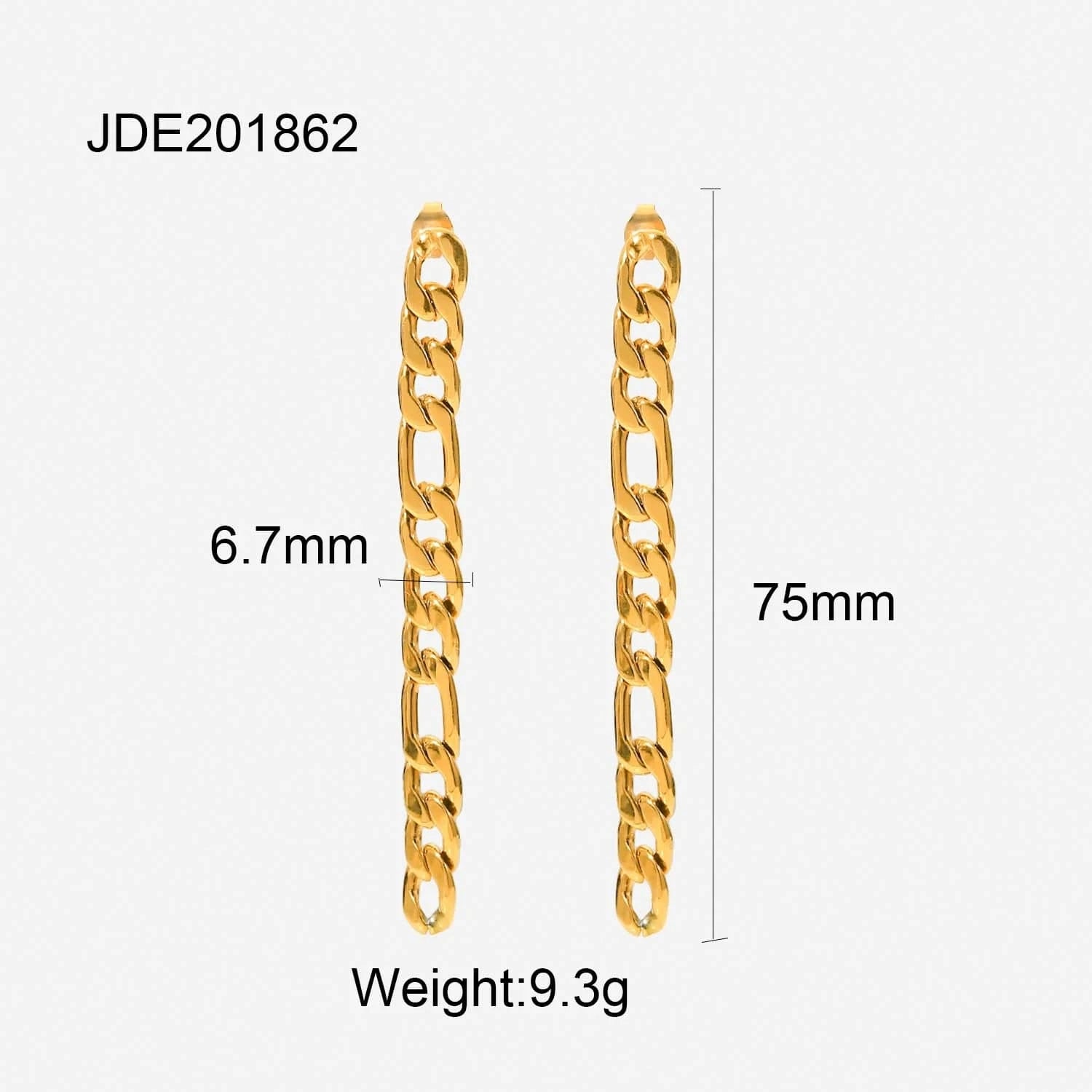JDE201862 High Polished Stainless Steel 18K Gold Metal Women Jewelry Statement Party Long Figaro Chain Drop Earrings Women