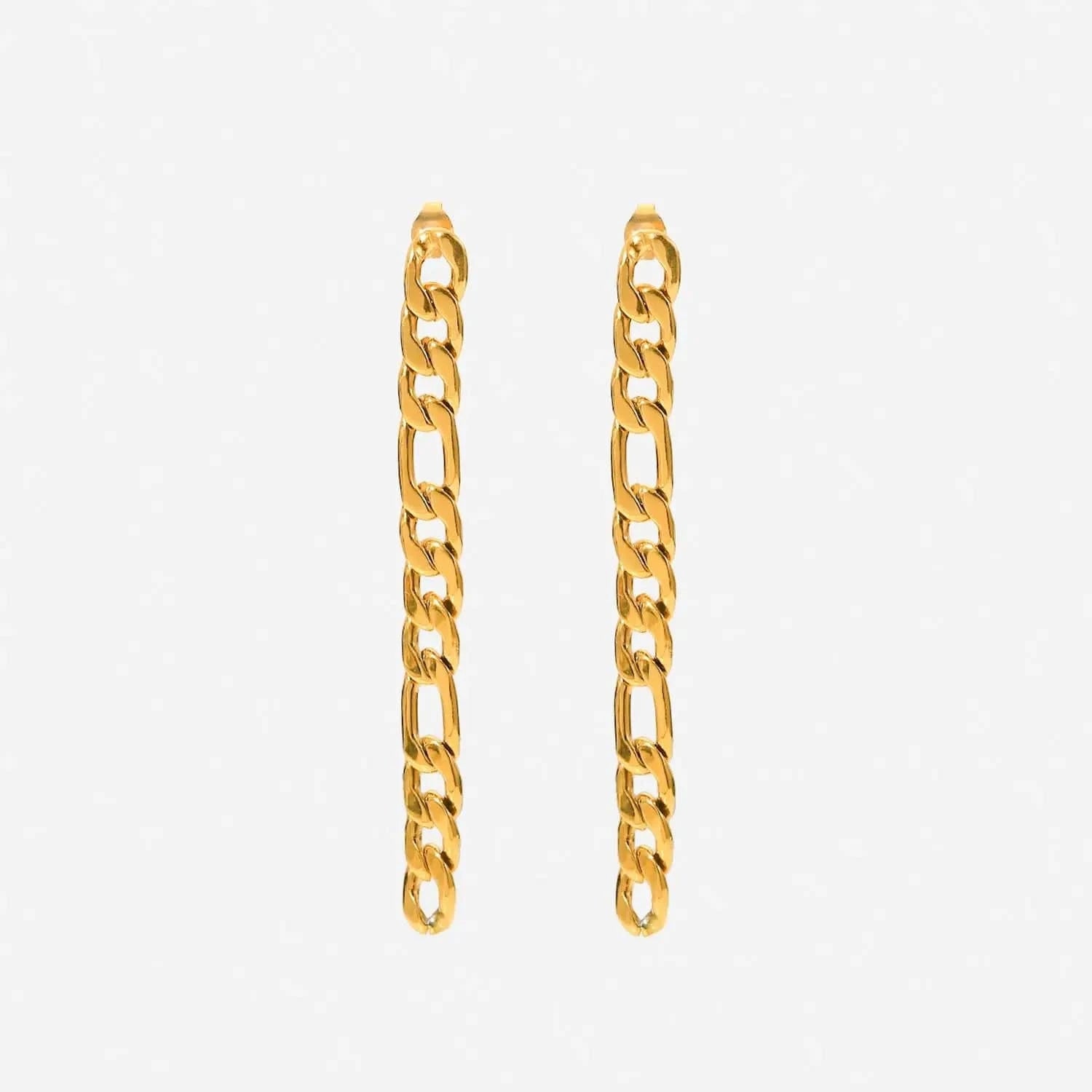 JDE201862 High Polished Stainless Steel 18K Gold Metal Women Jewelry Statement Party Long Figaro Chain Drop Earrings Women