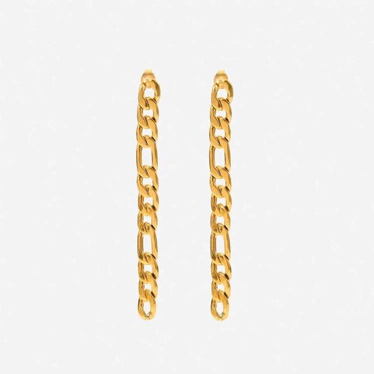 JDE201862 High Polished Stainless Steel 18K Gold Metal Women Jewelry Statement Party Long Figaro Chain Drop Earrings Women