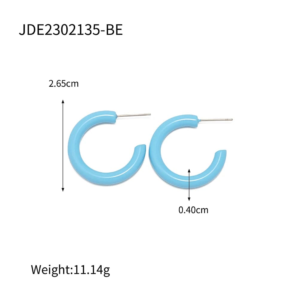 JDE2302135-BE Newest Colorful Rainbow CC Shape Hoop Earrings 18K Gold Plated Stainless Steel Earring Jewelry