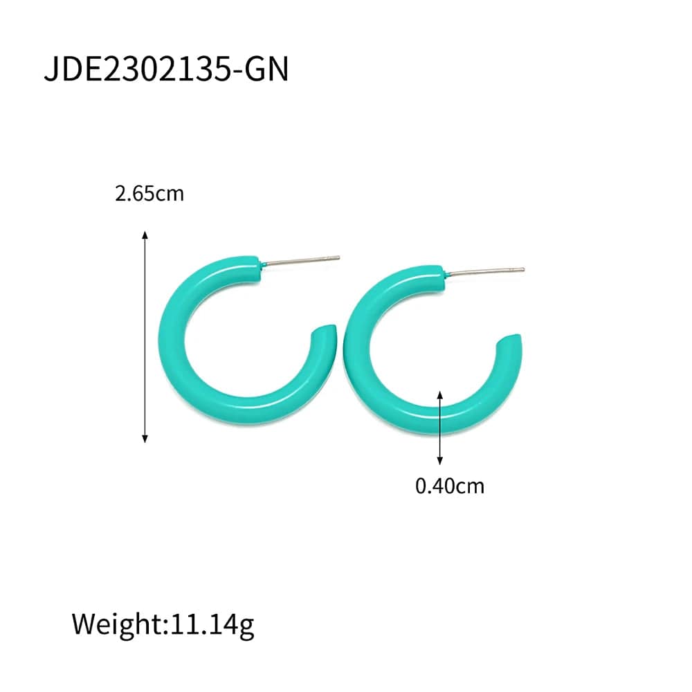 JDE2302135-GN Newest Colorful Rainbow CC Shape Hoop Earrings 18K Gold Plated Stainless Steel Earring Jewelry